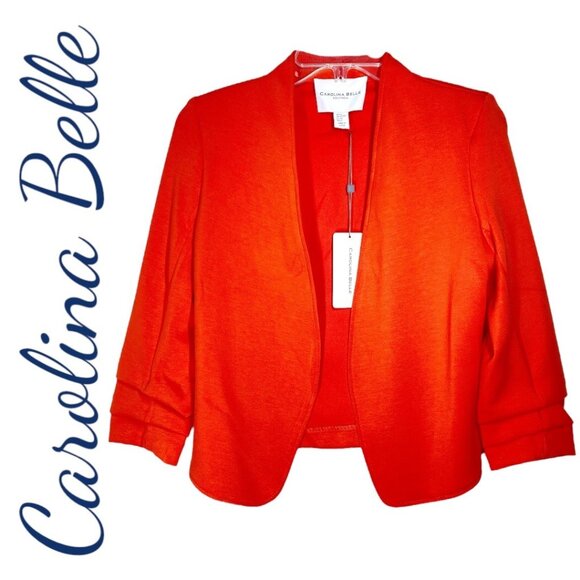 NWT CAROLINA BELLE OPEN BLAZER JACKED RUCHED 3/4 SLEEVES, SIZE XS - Picture 1 of 8